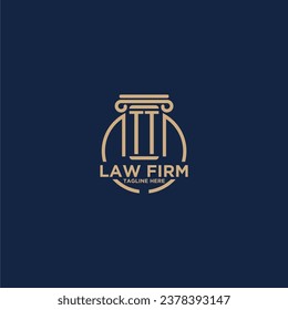 Monograma inicial de TT para una firma de abogados con línea de círculo creativo