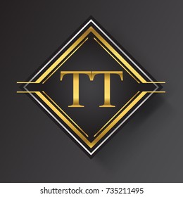 TT Letter logo in a square shape gold and silver colored geometric ornaments. Vector design template elements for your business or company identity.