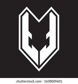TT Logo monogram with emblem line style isolated on black background