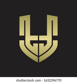 TT Logo monogram with emblem shield shape design isolated gold colors on black background