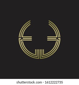 TT Logo monogram triple ribbon style line design template isolated with gold color