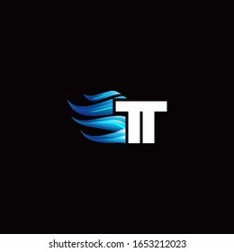 Logo de TT monogram con plantilla de diseño de estilo de incendio azul