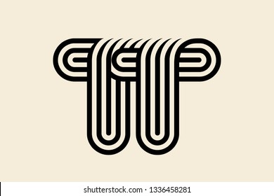 TT monogram.Typographic logo with uppercase double letter t.Lettering icon in modern, geometric, corporate, architectural style isolated on light background.Type elements overlapped.