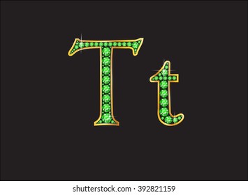 Tt in stunning peridot precious round jewels set into a 2-level gold gradient channel setting, isolated on black. Vector EPS-10 file, transparency used. 