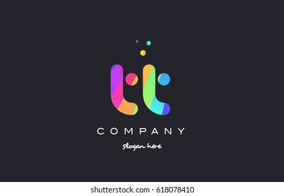 tt t  creative rainbow green orange blue purple magenta pink artistic alphabet company letter logo design vector icon template