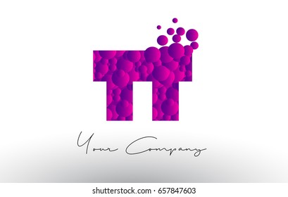 TT T Dots Letter Logo with Purple Pink Magenta Bubbles Texture Vector.