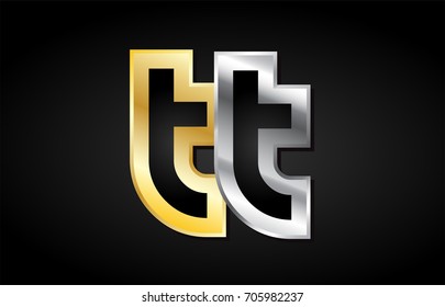 TT T T gold golden silver alphabet letter metal metallic grey black white background combination join joined together logo vector creative company identity icon design template modern