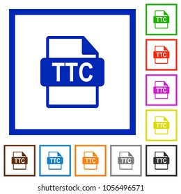 TTC file format flat color icons in square frames on white background