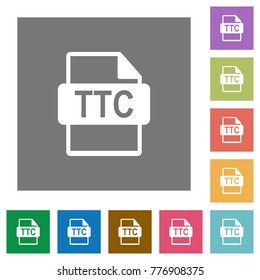 TTC file format flat icons on simple color square backgrounds