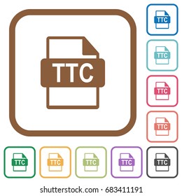 TTC file format simple icons in color rounded square frames on white background