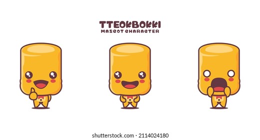 Tteokbokki cartoon illustration, korean traditional food, with different expressions, isolated on a white background.