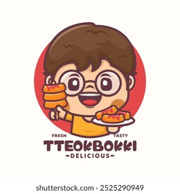 tteokbokki cartoon mascot logo template design, vector illustration in outline style.