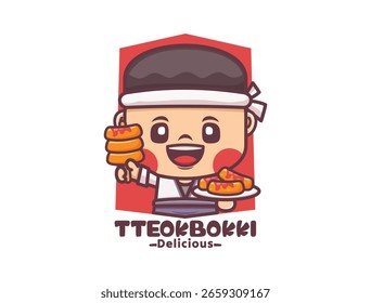 tteokbokki Chef Cartoon Charakter, Vektorgrafik Cartoon Maskottchen und Essen.