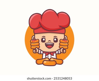 Tteokbokki chef mascot design. Food logo template, vector illustration in outline style.