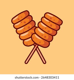 Tteokbokki Korean Food Cartoon Vector Icon Illustration. Fast Food Icon Concept Isolated Premium Vector. Flat Cartoon Style