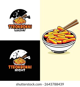 Tteokbokki logo design. Korean street food logo vector illustration design. Tteokbokki logo korean street food