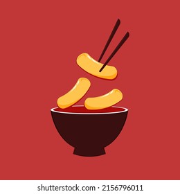 Tteokbokki logo korean street food. simple vector logo sausage. Tteokbokki is korean food.