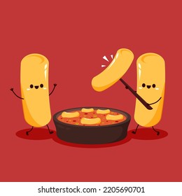 Tteokbokki Logo koreanische Straßennahrung. einfache Vektorlogo-Wurst. Tteokbokki ist koreanische Küche.