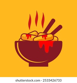 Plantilla de Ilustración vectorial del logotipo de Tteokbokki. Comida tradicional coreana