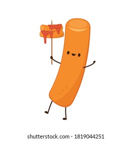 Tteokbokki noodle vector. Tteokbokki character design. Spicy rice cake.