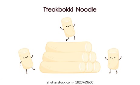 Tteokbokki noodle vector. Tteokbokki character design. Spicy rice cake.