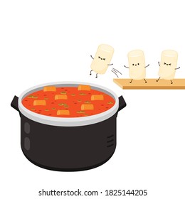 Tteokbokki noodle vector. Tteokbokki character design. Spicy rice cake.
