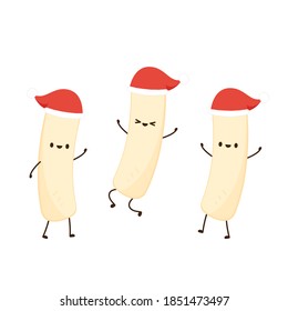 Tteokbokki-Nudelvektor. Tteokbokki Charakter Design. scharfer Reiskuchen. Weihnachtsmütze.