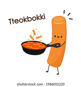 Tteokbokki noodle vector. Tteokbokki character design. Spicy rice cake.