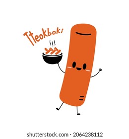 Tteokbokki noodle vector. Tteokbokki character design. Spicy rice cake.