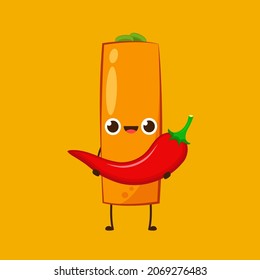 Tteokbokki noodle vector. Tteokbokki character design. Spicy rice cake. Cute Tteokbokki cartoon. Chili cartoon vector.