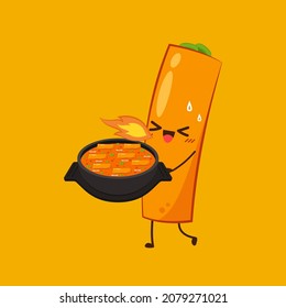Tteokbokki noodle vector. Tteokbokki character design. Spicy rice cake.