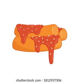 Tteokbokki Noodle vector. korean food. Spicy rice cake. Tteokbokki on Pick vector.