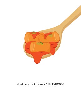 Tteokbokki Noodle vector. Tteokbokki is korean food. Tteokbokki in spoon. 