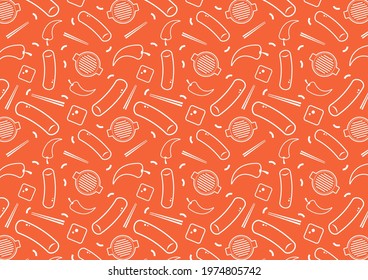 Tteokbokki Noodle vector. Korean food. Spicy rice cake. Spicy rice cake pattern wallpaper. ingredient pattern.