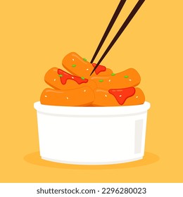 Tteokbokki Noodle vector. Korean food. Spicy rice cake. Tteokbokki Noodle in white cup vector.