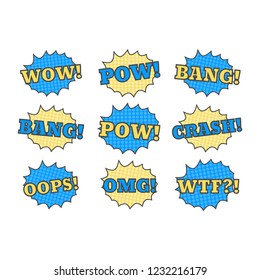 Ttext patches. Comic book speech bubble. Sticker bam badge