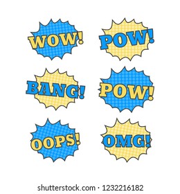 Ttext patches. Comic book speech bubble. Sticker bam badge