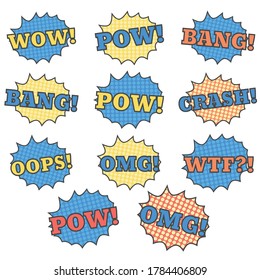 Ttext patches. Comic book speech bubble. Sticker bam badge