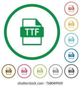 TTF file format flat color icons in round outlines on white background