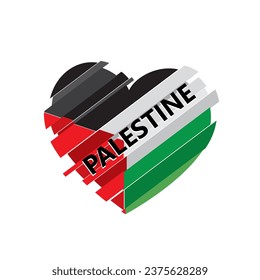 Tthe National Flag of the Palestine  in shape of the heart, Pray for Palestine, Save people concept - vector illustration.