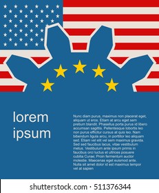 TTIP - Transatlantic Trade and Investment Partnership. Europe and USA association. Modern vector brochure, report or flyer design template. Field for text