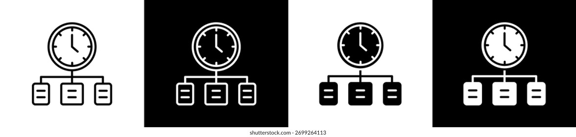 Variaciones de iconos de línea y estilo de glifo sobre fondo blanco y negro