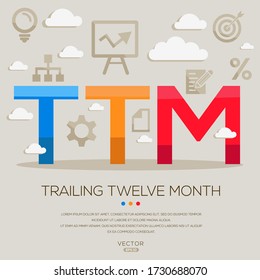 Ttm (trailing twelve month), letters and icons. Vector illustration.