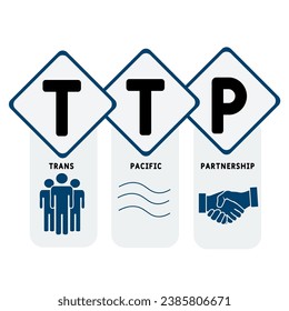 TTP - Trans-Pacific Partnership business concept background.  vector illustration concept with keywords and icons. lettering illustration with icons for web banner, flyer, landing page, presentation