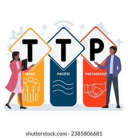 TTP - Trans-Pacific Partnership business concept background.  vector illustration concept with keywords and icons. lettering illustration with icons for web banner, flyer, landing page, presentation