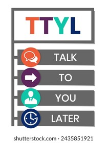 TTYL - Talk To You Later acronym. business concept background. vector illustration concept with keywords and icons. lettering illustration with icons for web banner, flyer