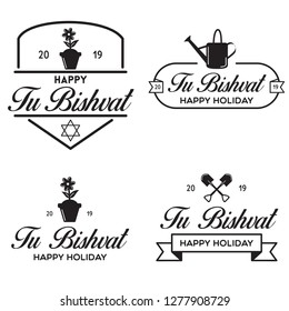 Tu Bishvat greeting cards set. Jewish holiday, blooming branch. Traditional Jewish Holidays, Tu Bi Shvat, New Year for Trees. Isolated vector illustration.