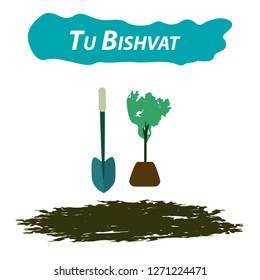 Tu Bishvat Jewish new year of trees. Planting trees on Tu Bishvat. Flat style. Vector illustration on isolated background.