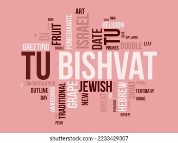 Tu Bishvat word cloud background. Environment awareness Vector illustration design concept.