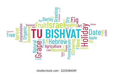 Tu Bishvat word cloud background. Environment awareness Vector illustration design concept.